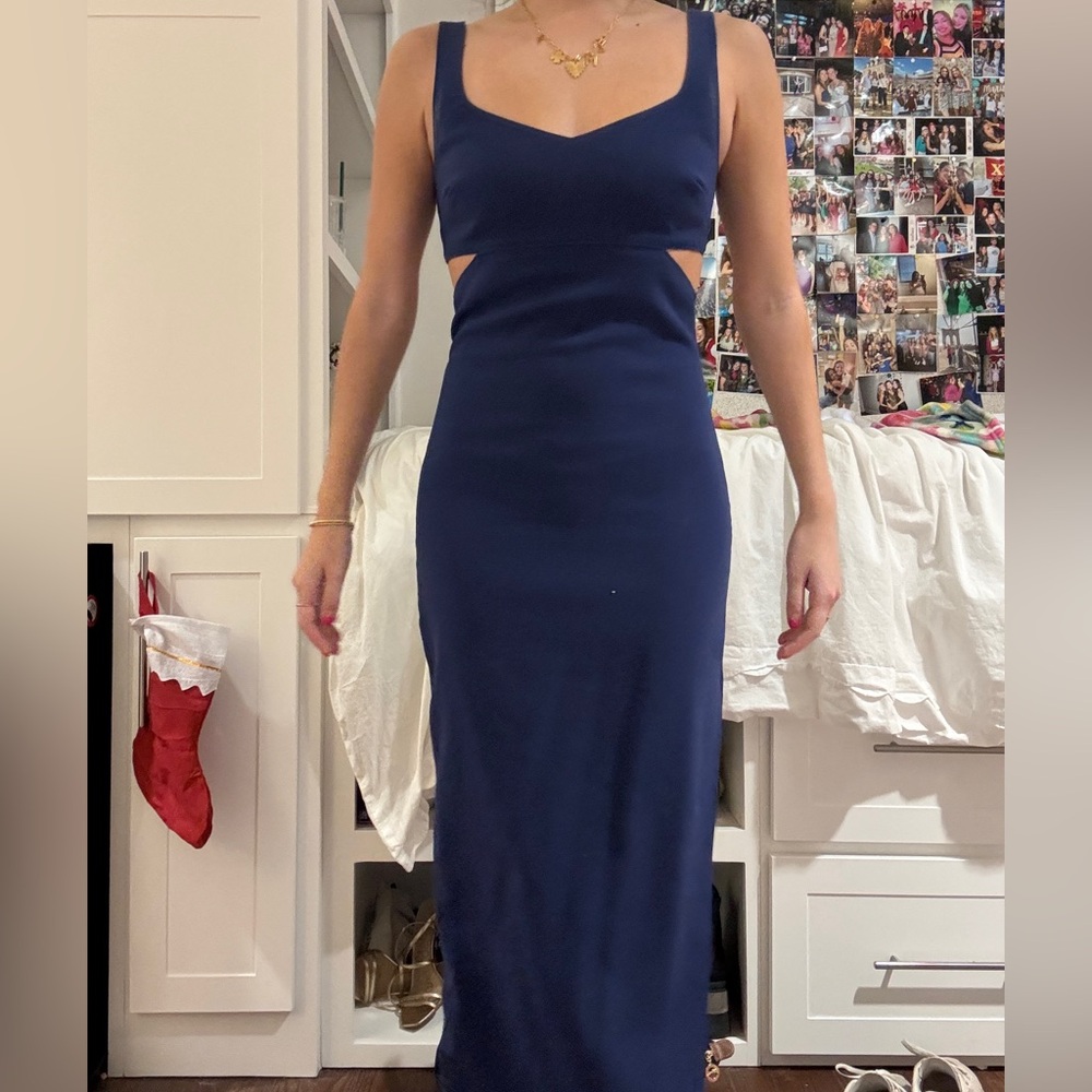 Likely navy formal dress